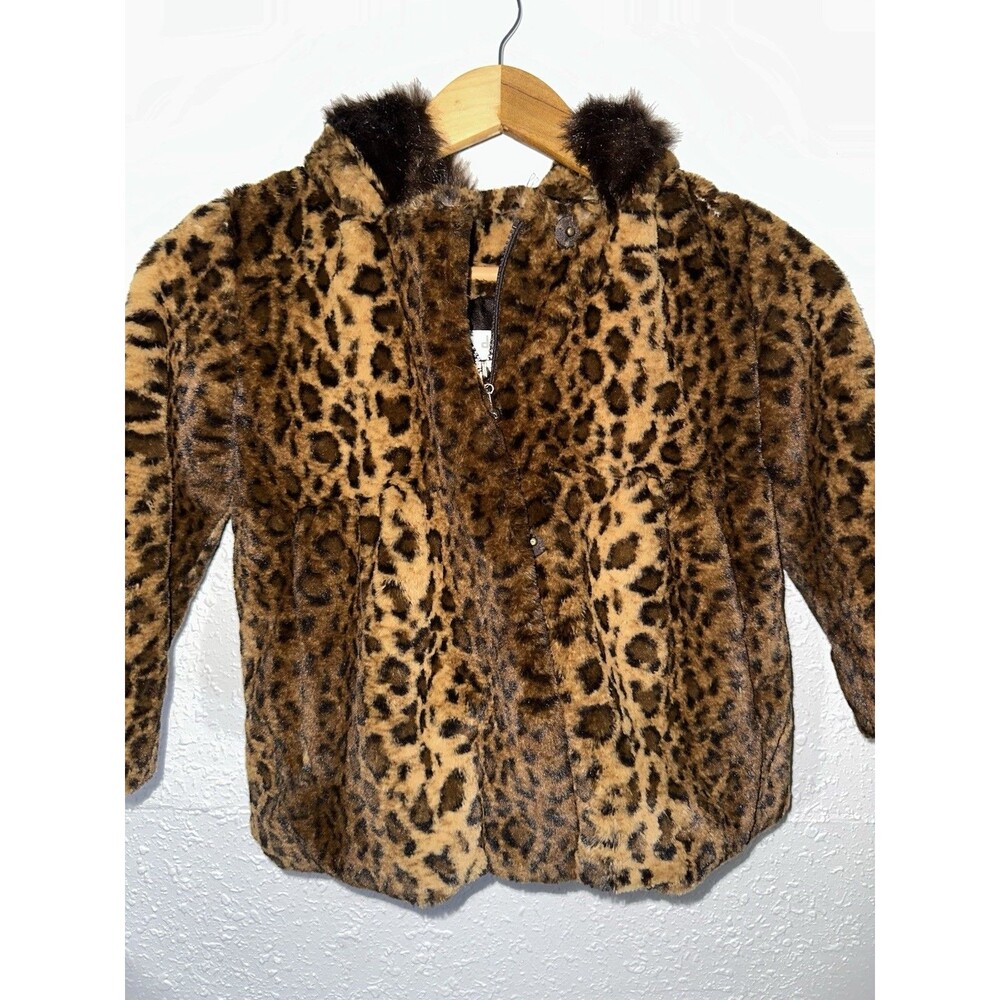 Rare DENNIS by Dennis Basso Faux Leopard Fur Kids Coat Size XS XSmall 4/5 Lined